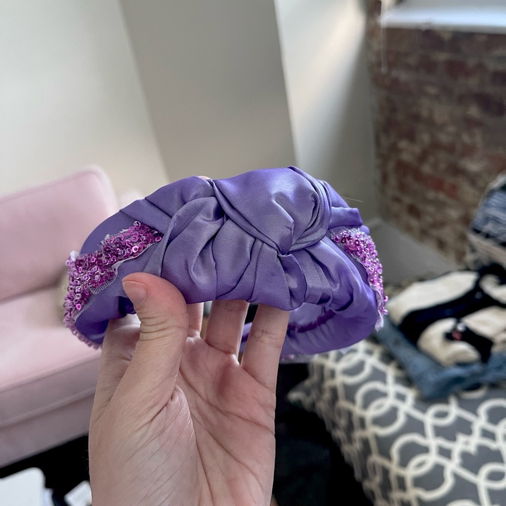 HANDMADE: Gorgeous Dark Purple Satin Beaded Lace Soft Headband